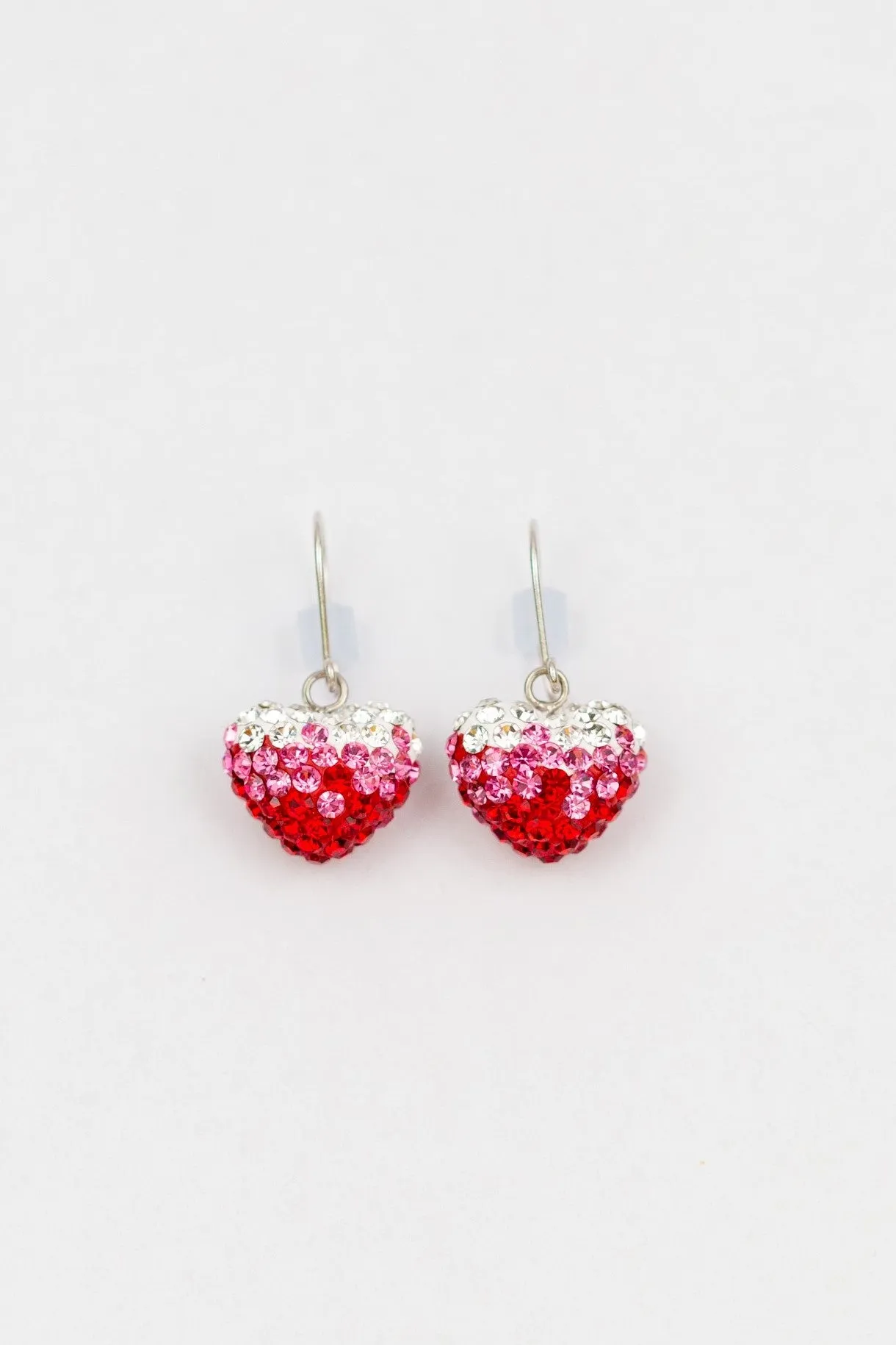 Crystal Pave Ombre Heart Dangling Silver Earring