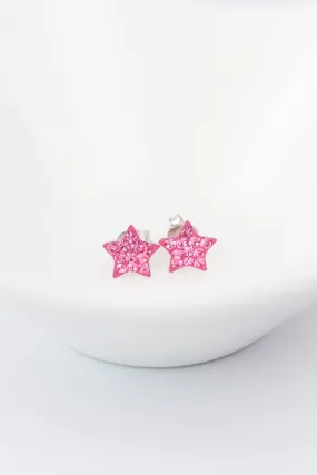 Crystal Star Pave Stud Silver Earrings