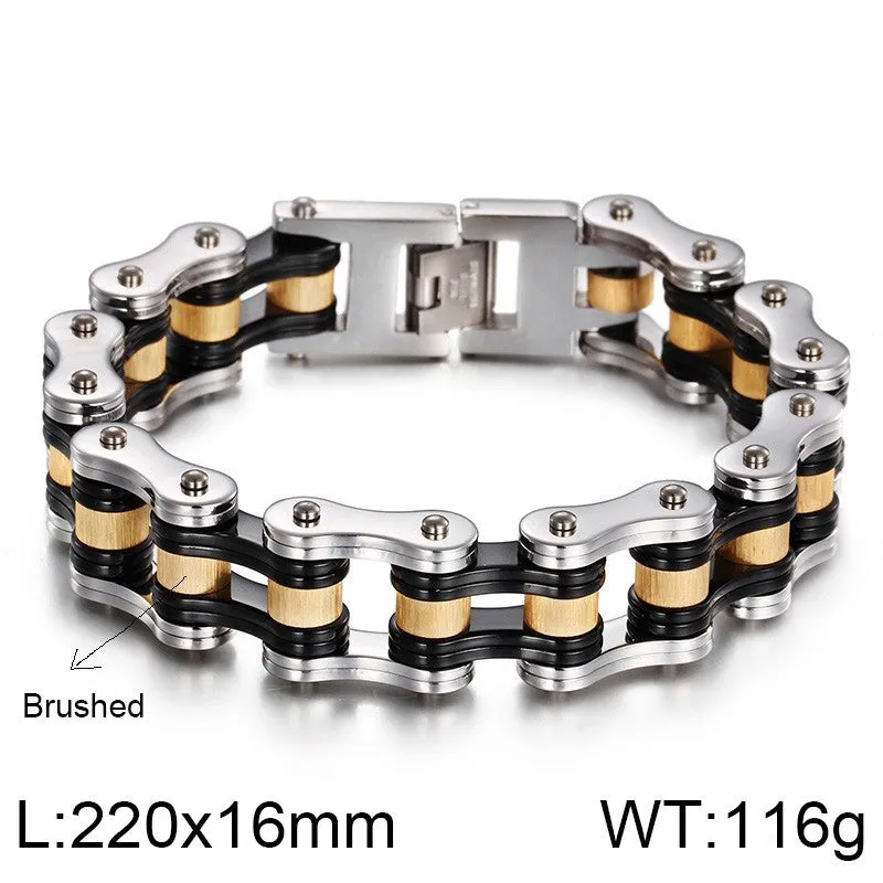 Custom Classic Titanium Steel Motorcycle Bracelet, Punk Stainless Steel Men's Bicycle Chain Accessory