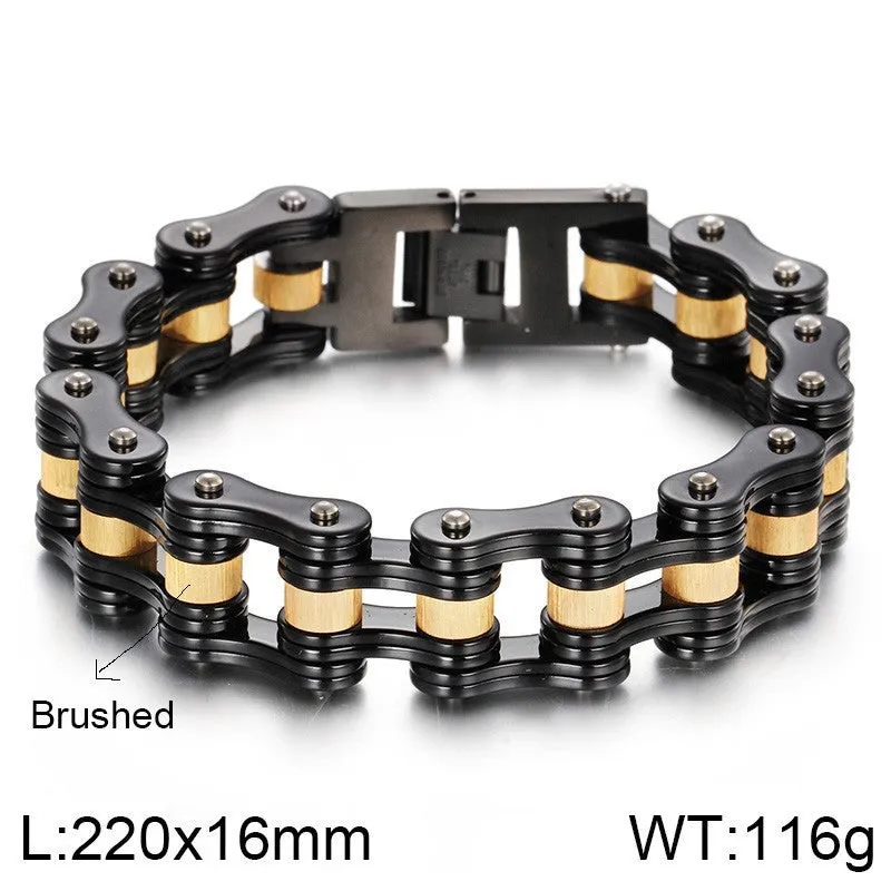 Custom Classic Titanium Steel Motorcycle Bracelet, Punk Stainless Steel Men's Bicycle Chain Accessory