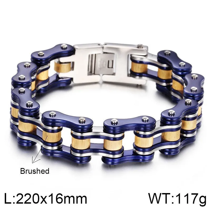 Custom Classic Titanium Steel Motorcycle Bracelet, Punk Stainless Steel Men's Bicycle Chain Accessory