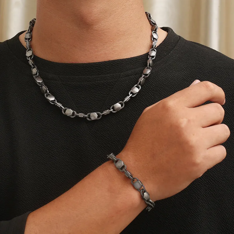 Custom Geometric Electroplated Bracelet and Men's Necklace in 8mm Knot Chain Titanium Steel, Inspired by Japanese and Korean Trends