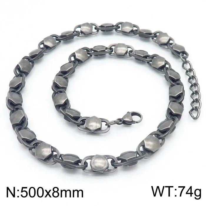 Custom Geometric Electroplated Bracelet and Men's Necklace in 8mm Knot Chain Titanium Steel, Inspired by Japanese and Korean Trends