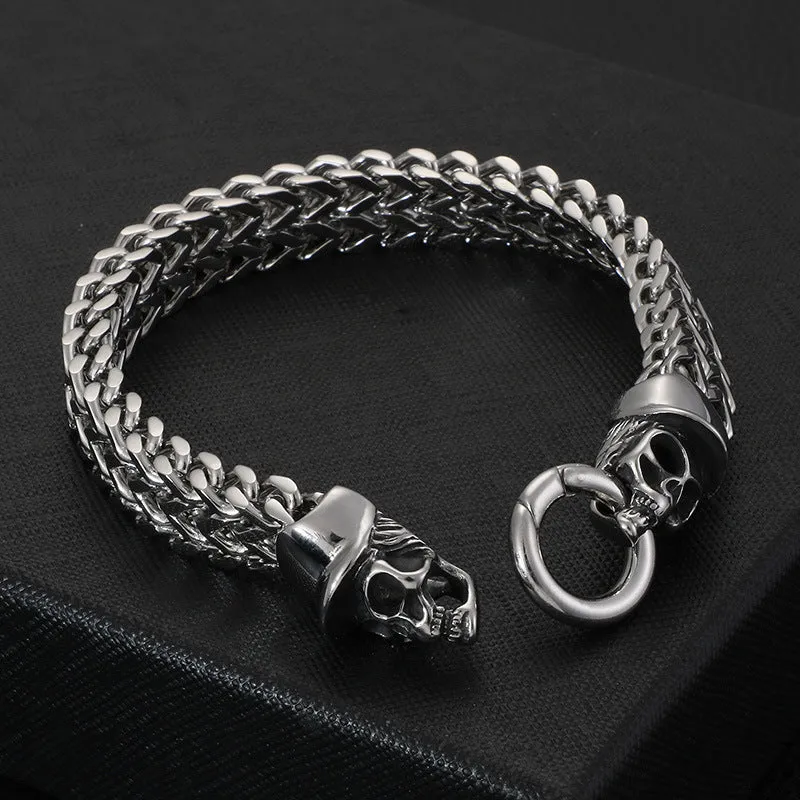 Customizable Punk Skull Bracelet for Men - European and American Cast Titanium Steel with Stainless Steel Ghost Head Design