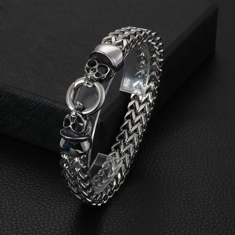 Customizable Punk Skull Bracelet for Men - European and American Cast Titanium Steel with Stainless Steel Ghost Head Design