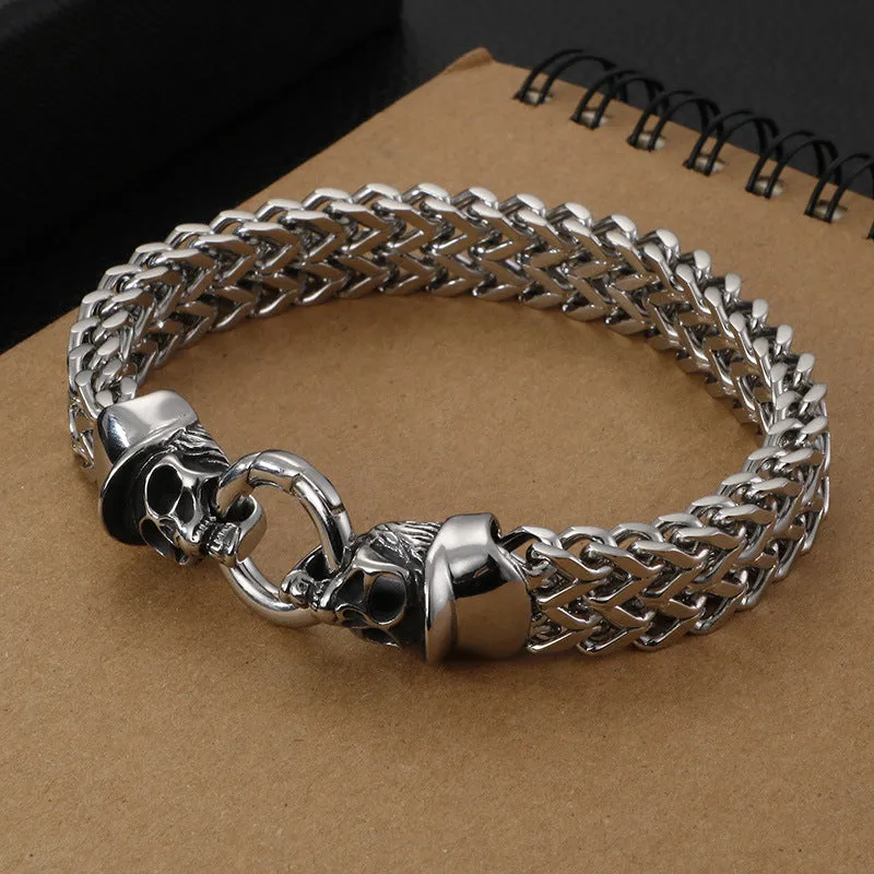 Customizable Punk Skull Bracelet for Men - European and American Cast Titanium Steel with Stainless Steel Ghost Head Design