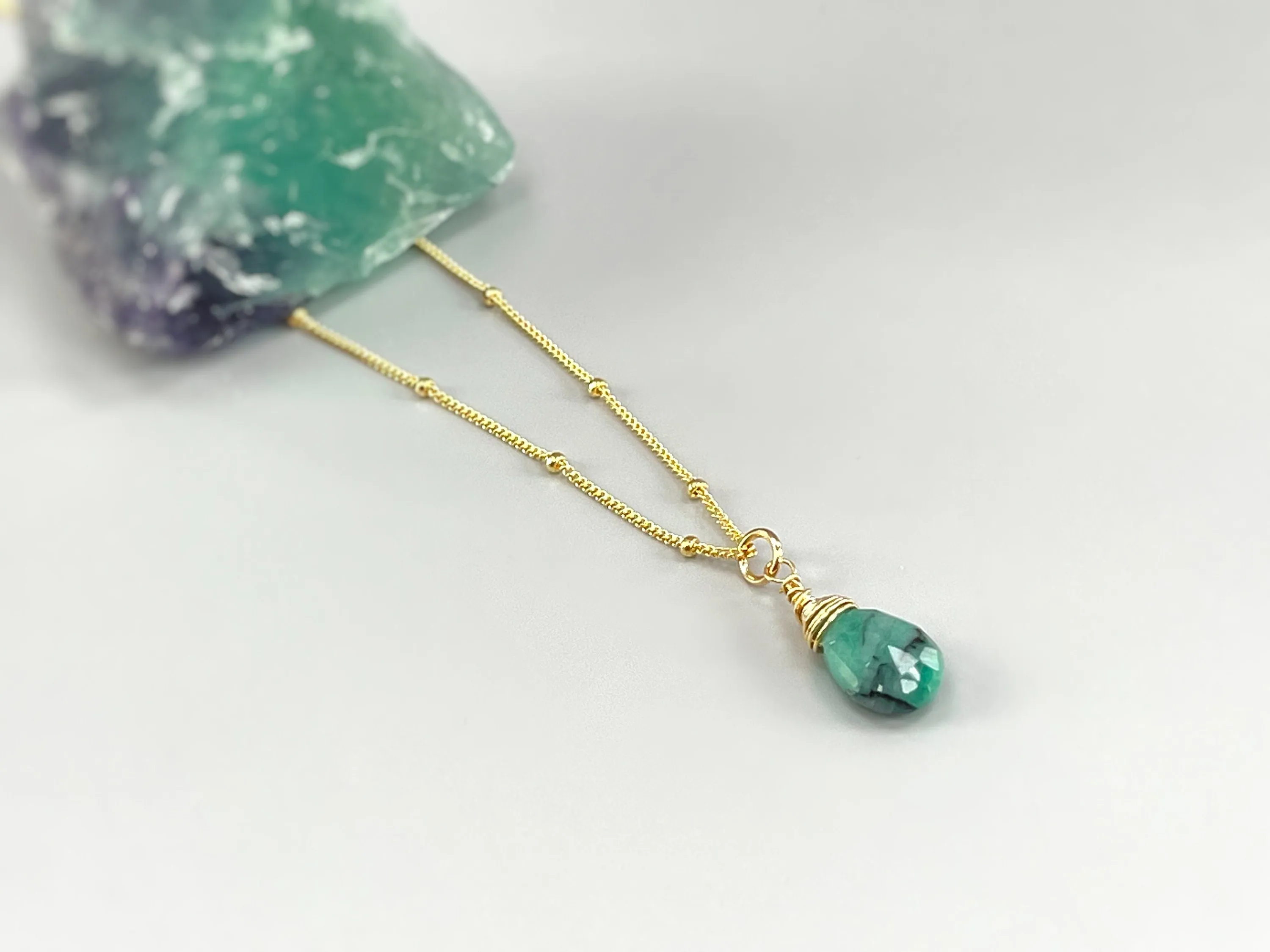 Dainty Emerald Necklace 14k gold fill, Rose Gold, Sterling Silver layering necklace