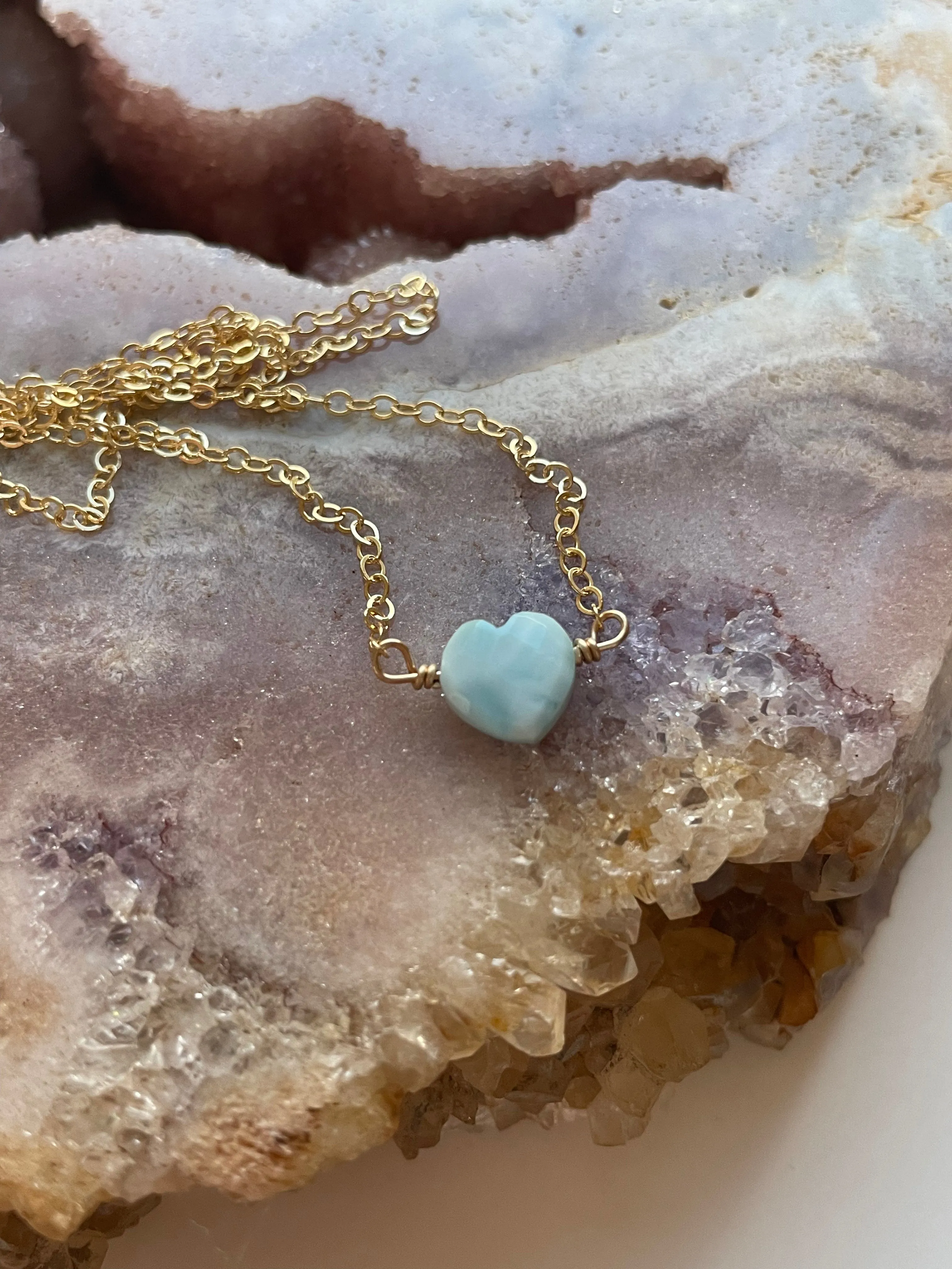 Dainty Tiny Larimar Heart Pendant Necklace