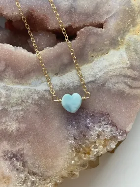 Dainty Tiny Larimar Heart Pendant Necklace