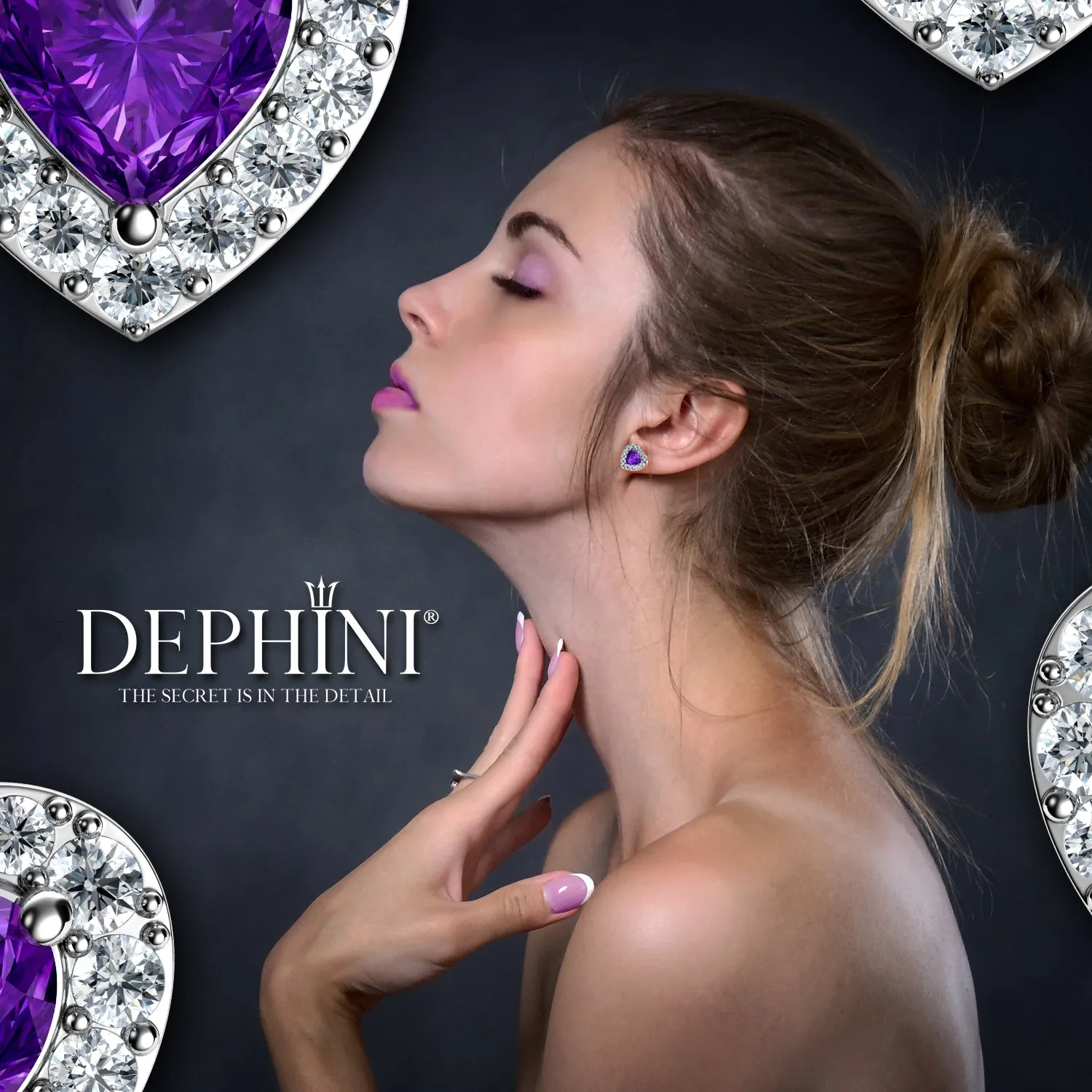 DEPHINI Purple Heart Earrings  925 Sterling Silver Stud Earrings CZ