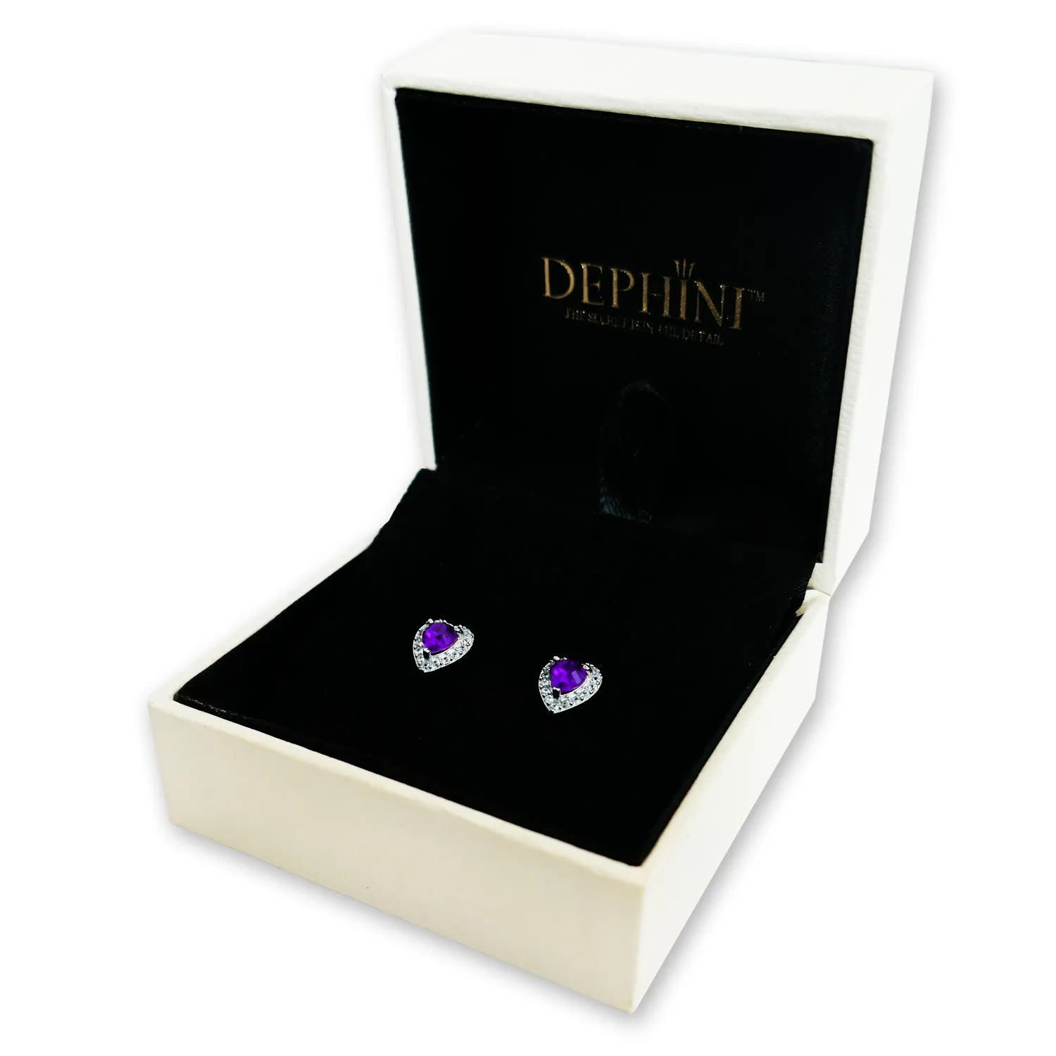 DEPHINI Purple Heart Earrings  925 Sterling Silver Stud Earrings CZ