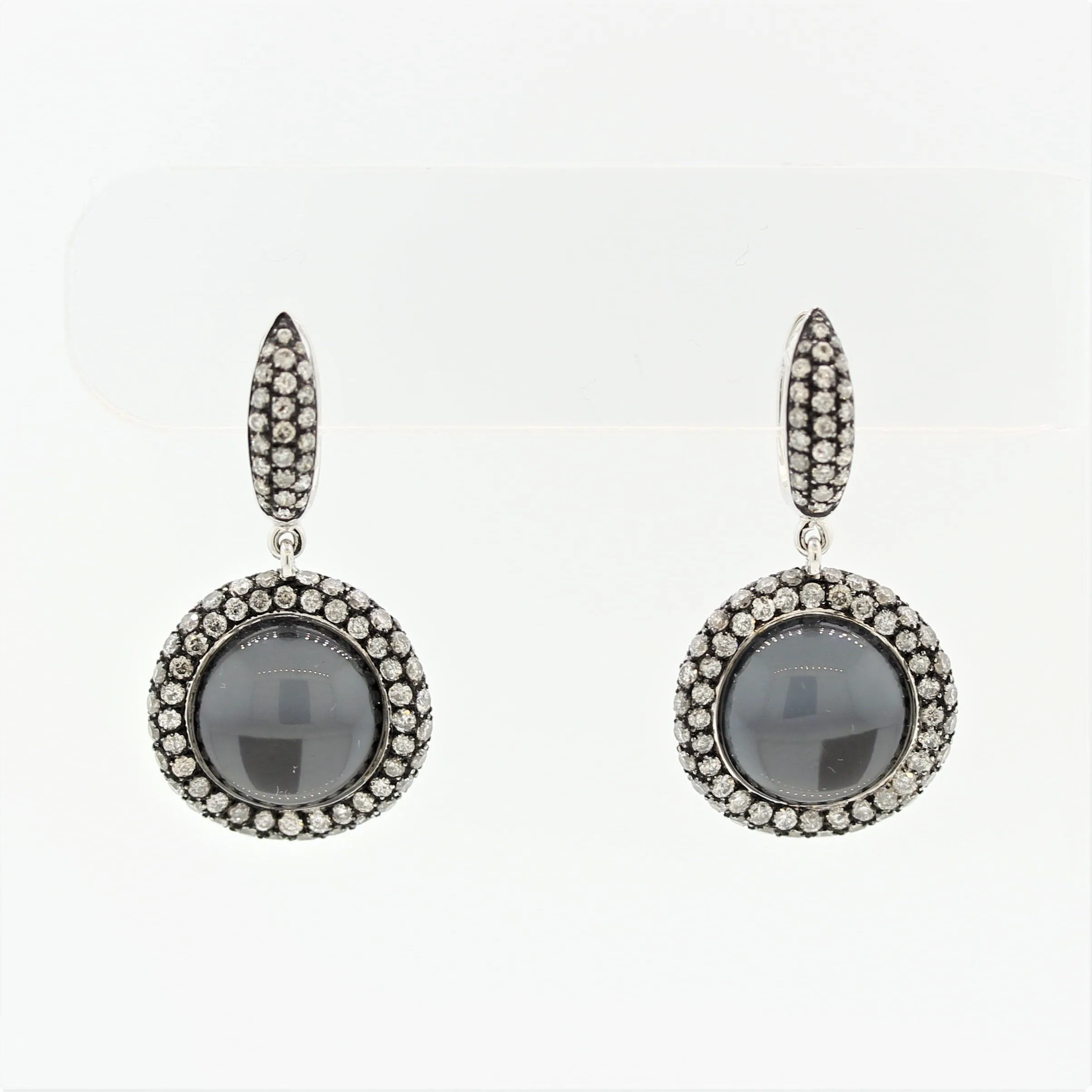 Diamond Hematite Quartz Gold Drop Earrings