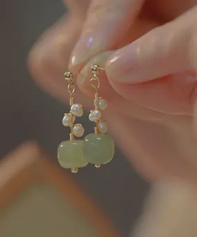 DIY Green Jade Pearl Drop Earrings LY7849