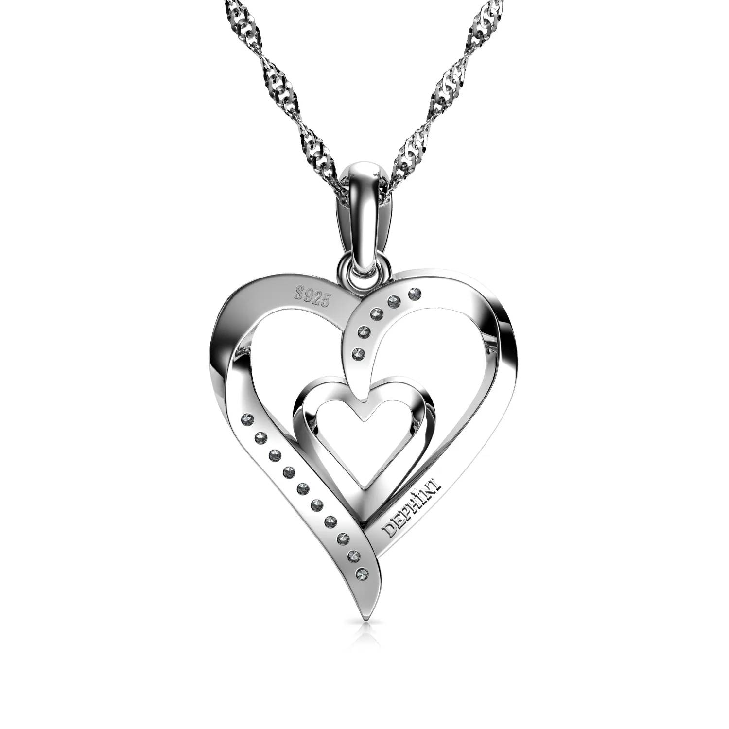 Double Heart Set Necklace Heart Earrings 925 Silver Jewellery Dephini