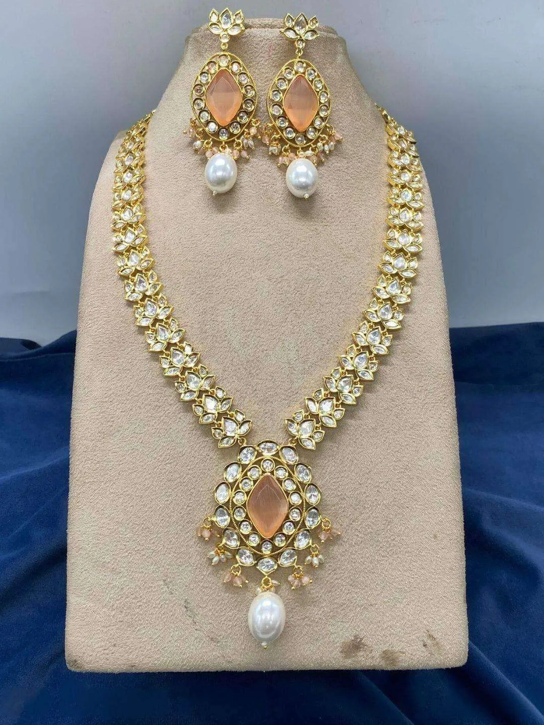 Drop Shaped Heavy Kundan Long Necklace Set