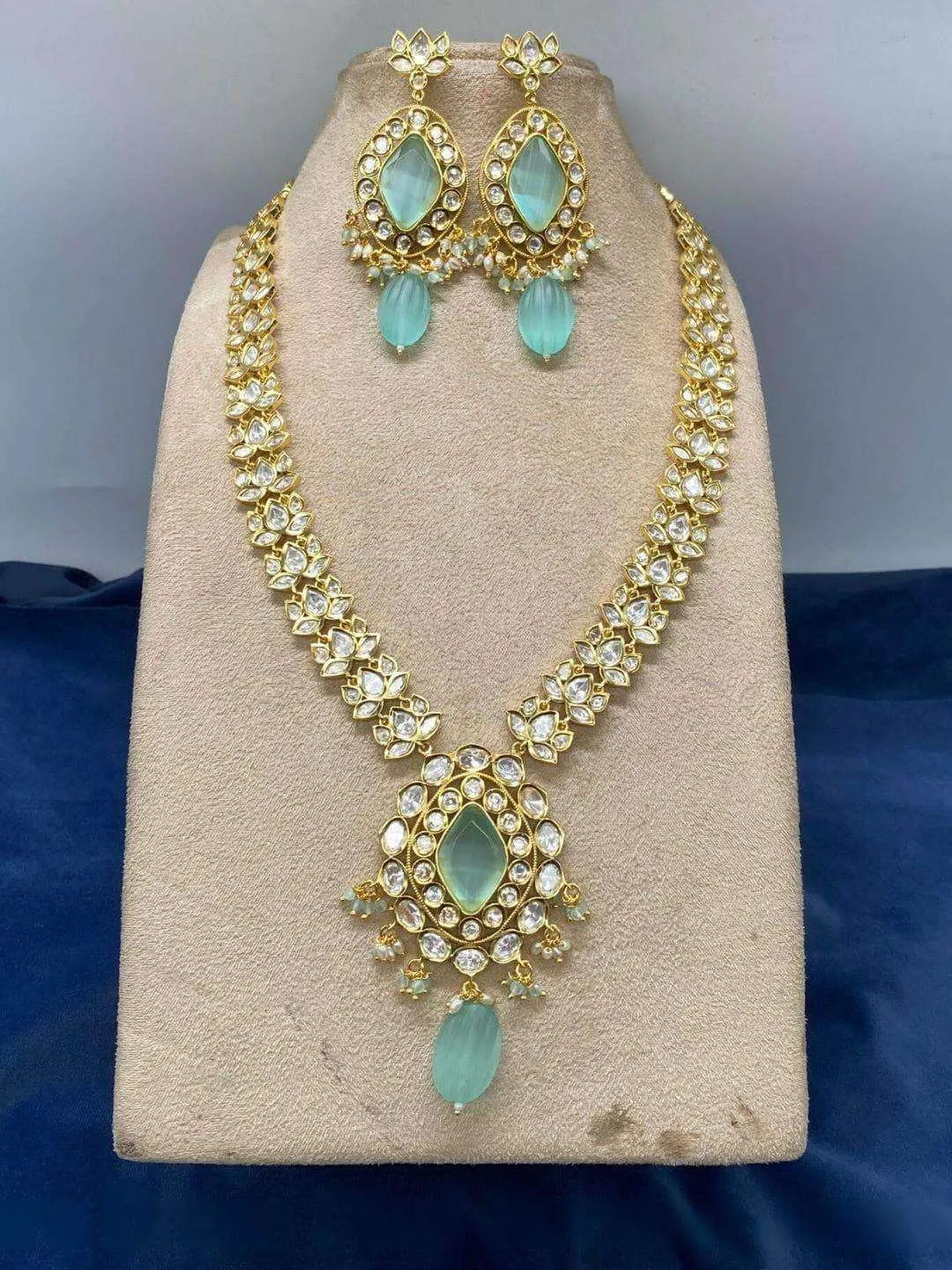 Drop Shaped Heavy Kundan Long Necklace Set