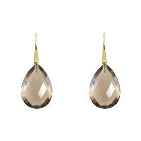 Earrings - Drop Almond Shape Smokey Quartz & Gold Plated Sterling Silver