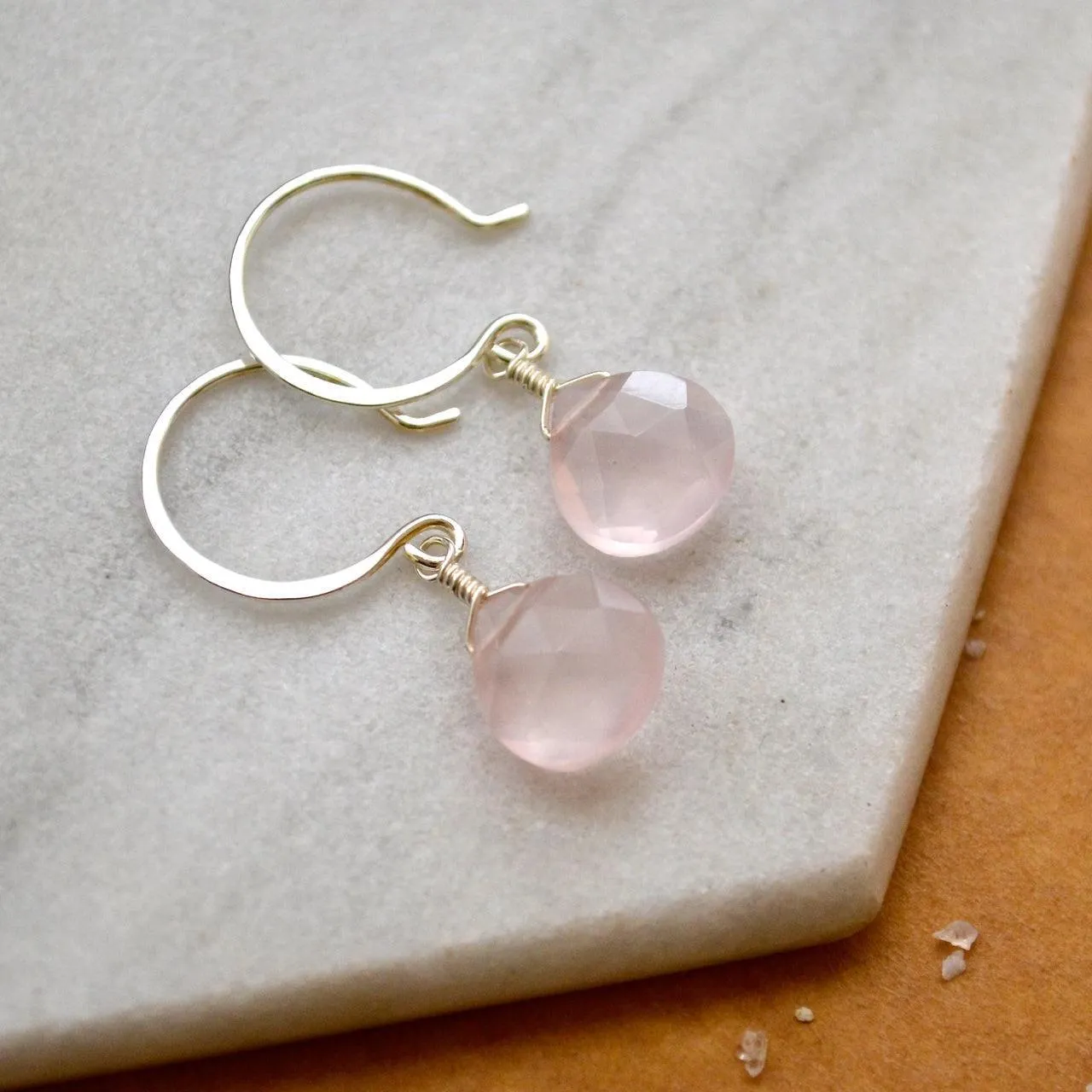 Earrings - La Vie En Rose Blush Quartz Gemstone Drops Sterling by Foamy Wader