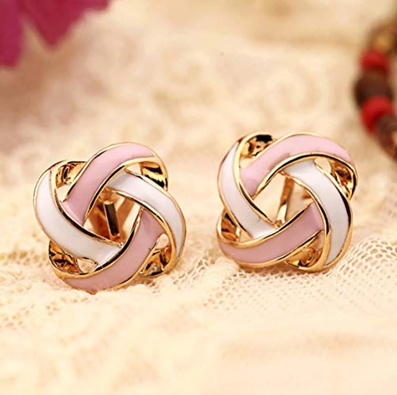 Electomania White Cortex Intertwining Colour Knotted Stud Earrings for Women -1 Pair