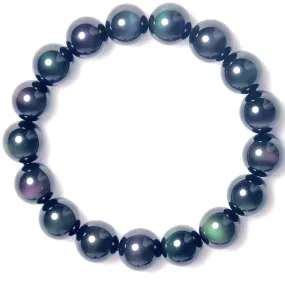 Elegant Looking Rainbow Purple Green Eye Obsidian Bracelet for women