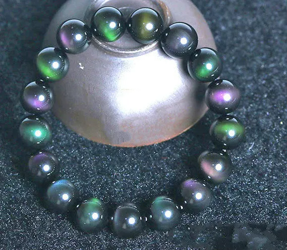 Elegant Looking Rainbow Purple Green Eye Obsidian Bracelet for women