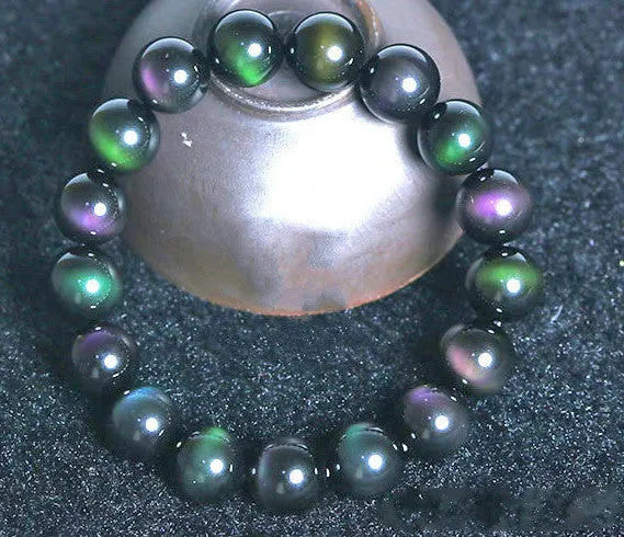 Elegant Looking Rainbow Purple Green Eye Obsidian Bracelet for women