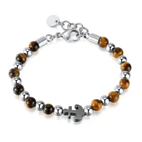 Elegant Men's Stainless Steel and Tiger Eye Bracelet with Puzzle Piece Charm - Durable and Stylish Accessory