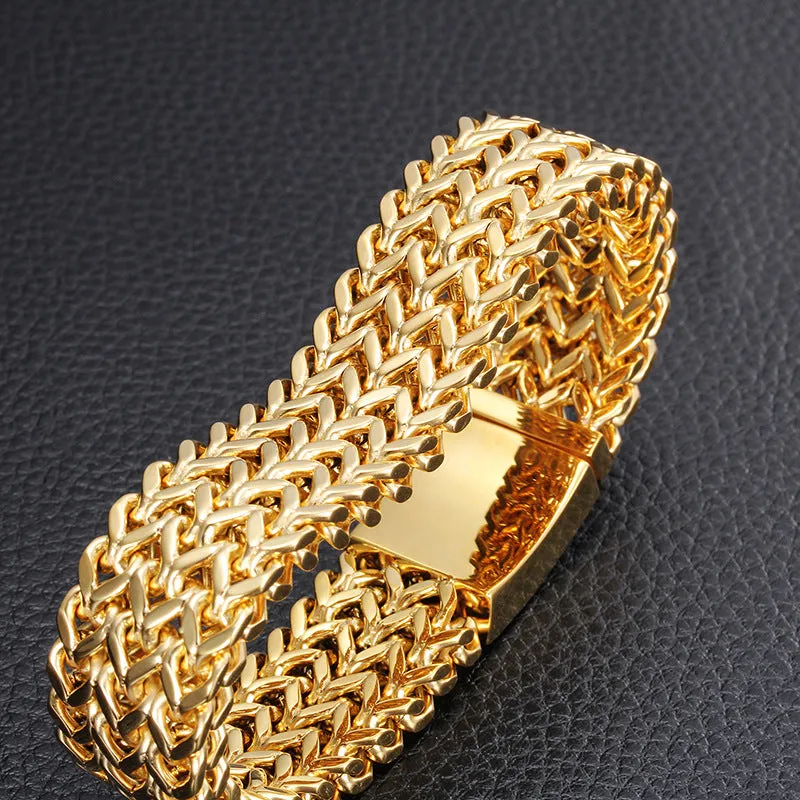 Elegant Men's Titanium Steel Bracelet with 18K Gold Electroplating