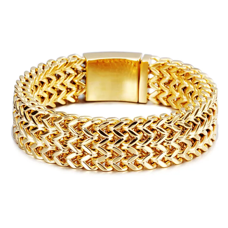 Elegant Men's Titanium Steel Bracelet with 18K Gold Electroplating