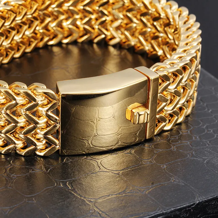 Elegant Men's Titanium Steel Bracelet with 18K Gold Electroplating