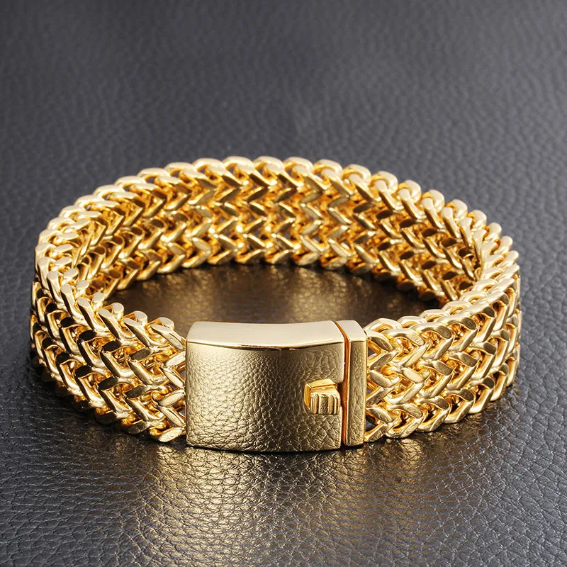 Elegant Men's Titanium Steel Bracelet with 18K Gold Electroplating