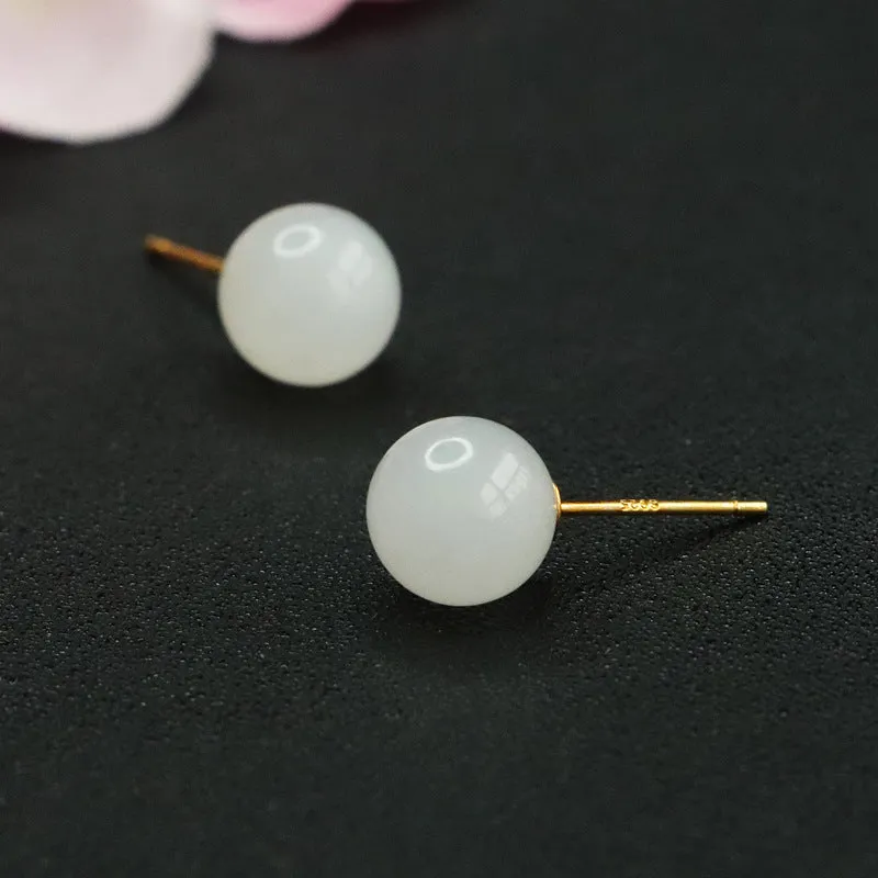 Elegant Sterling Silver Jade Earrings with White Beads Studs