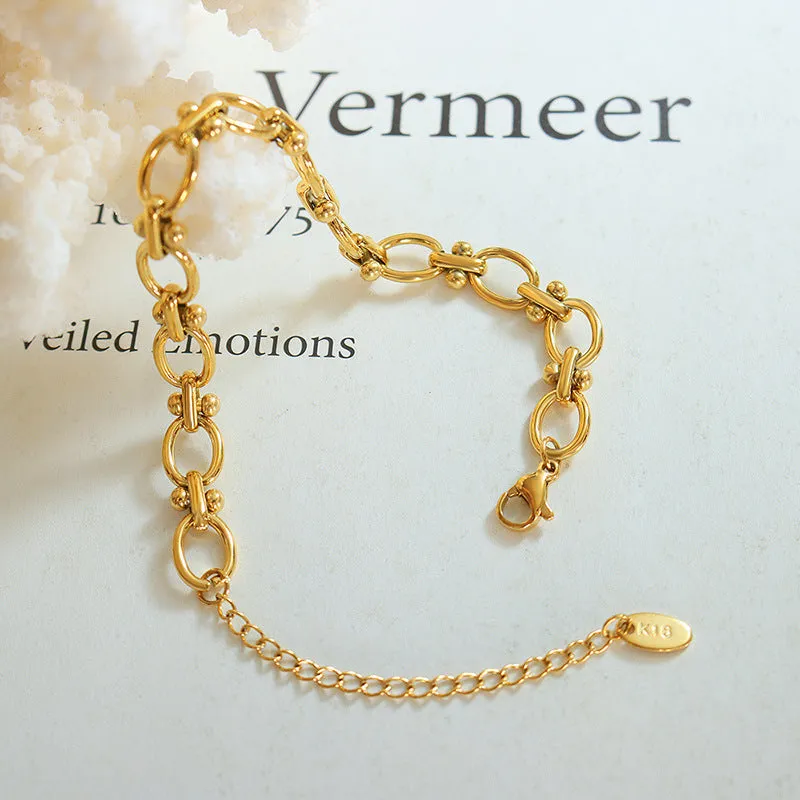 Elegant Titanium Steel Gold Chain Bracelet Set