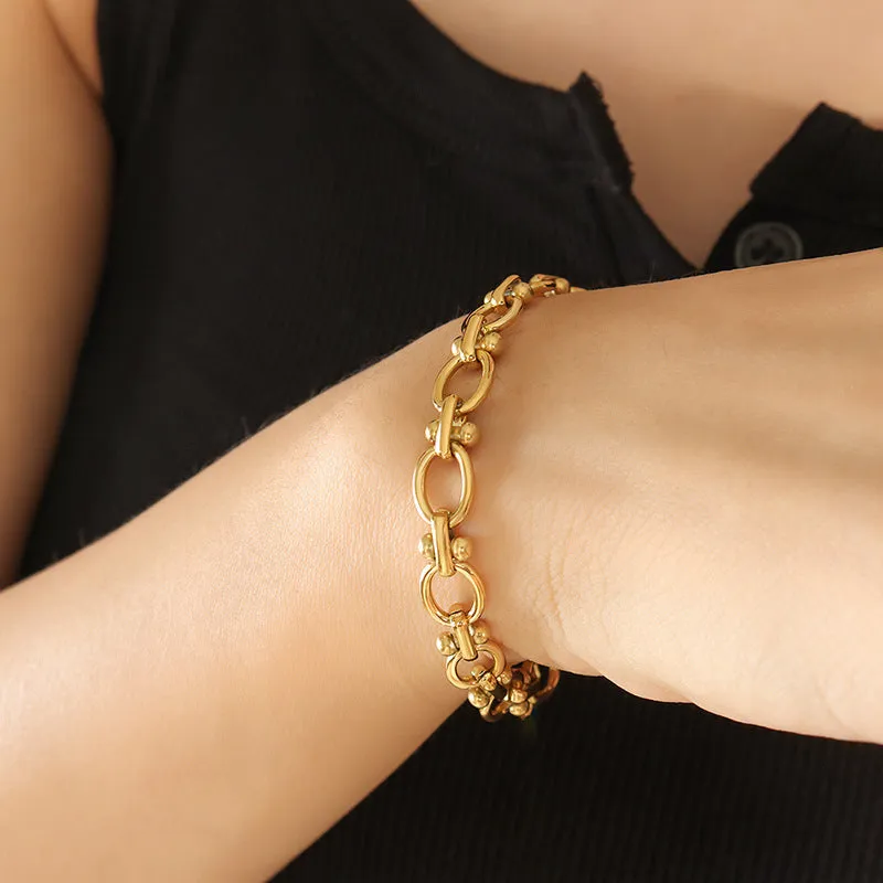 Elegant Titanium Steel Gold Chain Bracelet Set