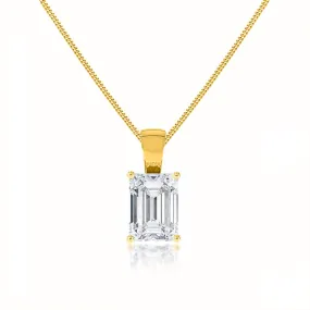 ELIZA - Emerald Cut Moissanite 4 Claw Drop Pendant 18k Yellow Gold