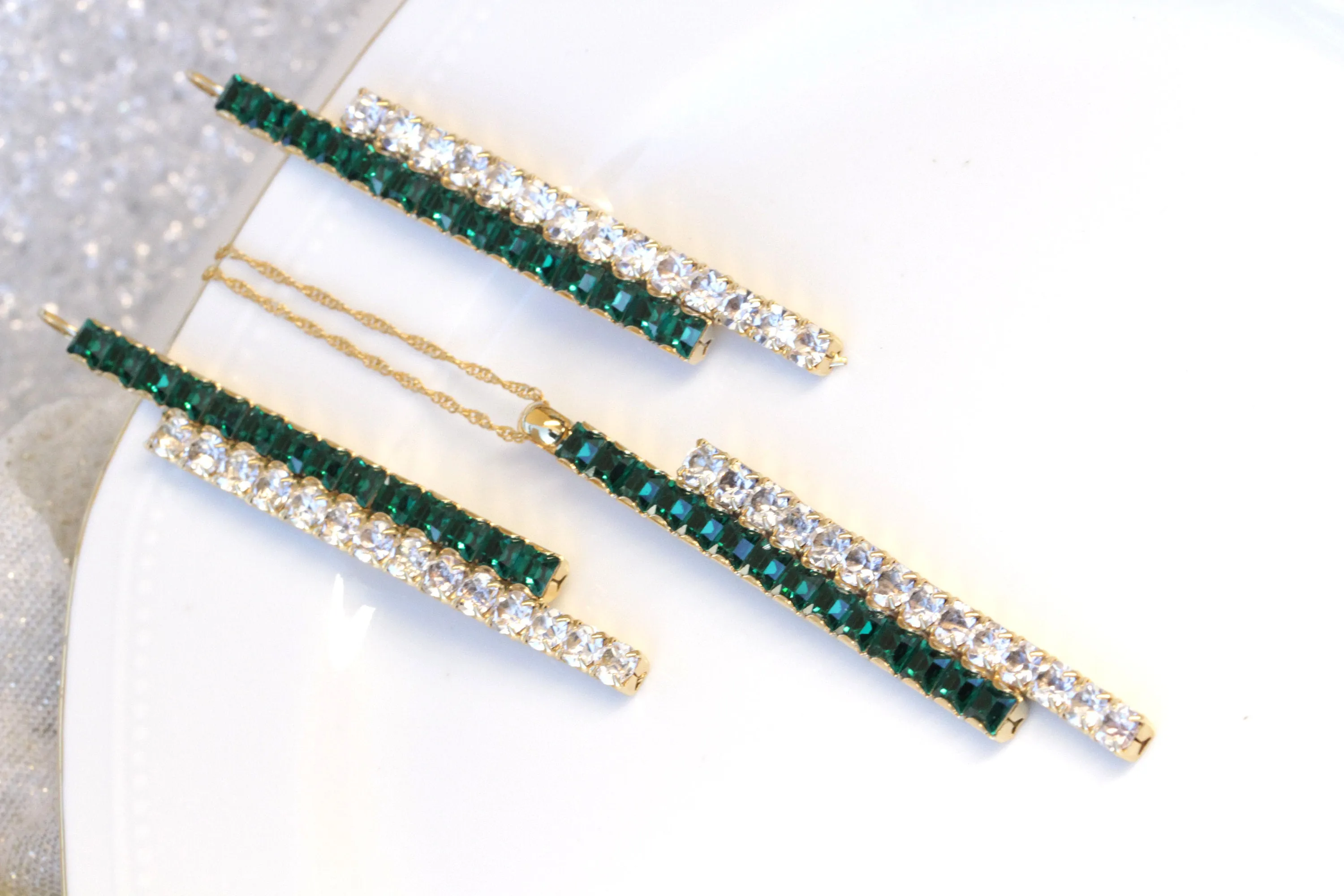 EMERALD BAR EARRINGS