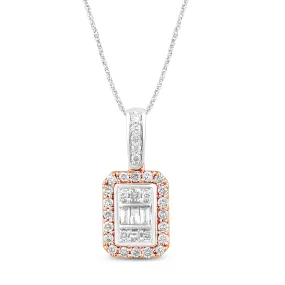 Emerald Shape Pendant Necklace with 0.50ct of Diamonds in 9ct White Gold and 9ct Rose Gold