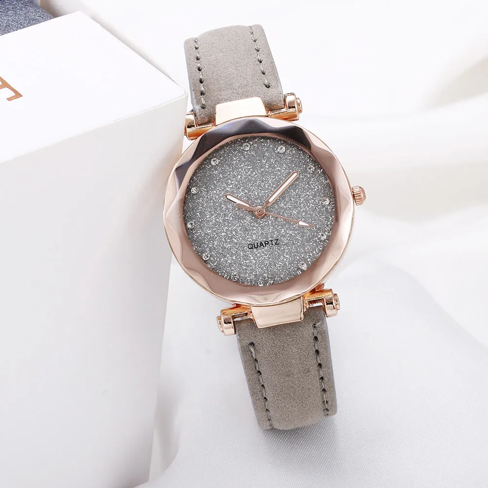 Empty Silver Pink Watch Women's Frosted Belt Quartz Watch Watch