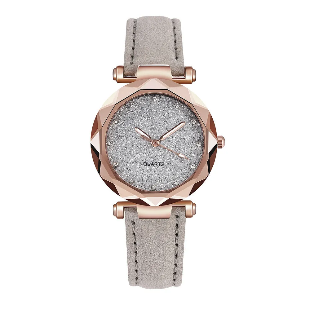 Empty Silver Pink Watch Women's Frosted Belt Quartz Watch Watch