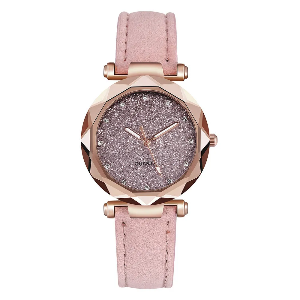 Empty Silver Pink Watch Women's Frosted Belt Quartz Watch Watch