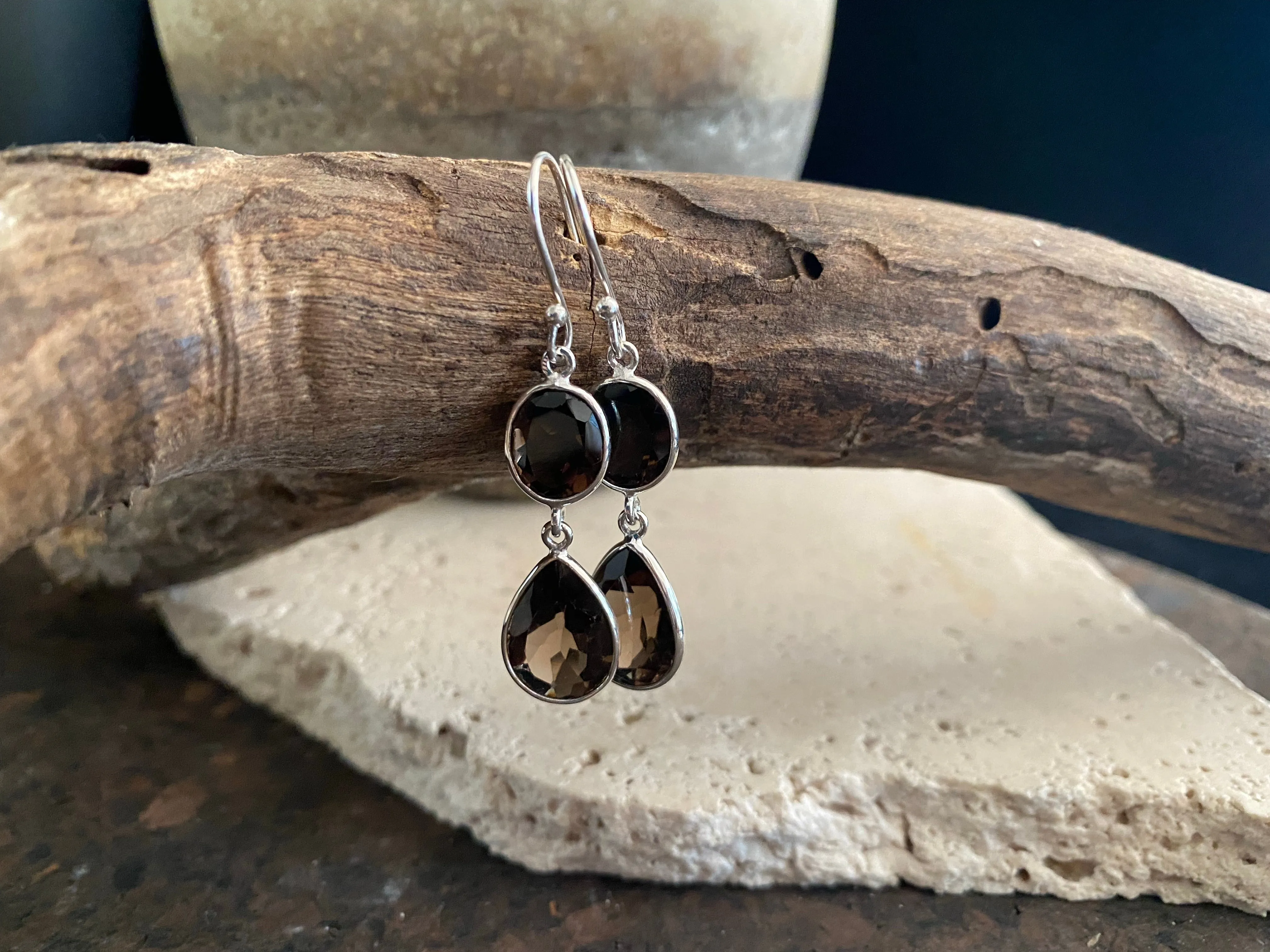 Faceted Drop Earrings - Smoky Quartz Or Clear Quartz