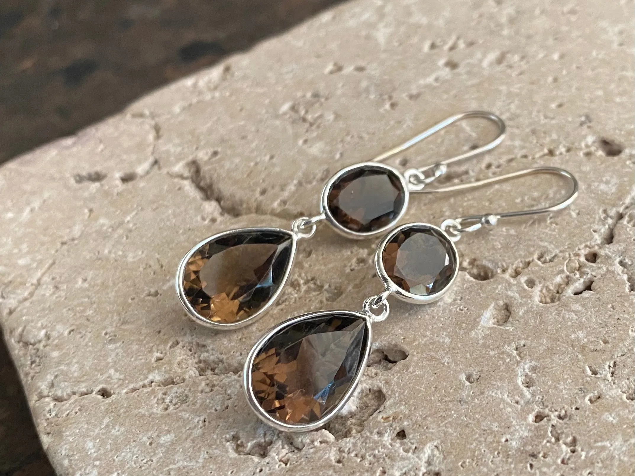 Faceted Drop Earrings - Smoky Quartz Or Clear Quartz