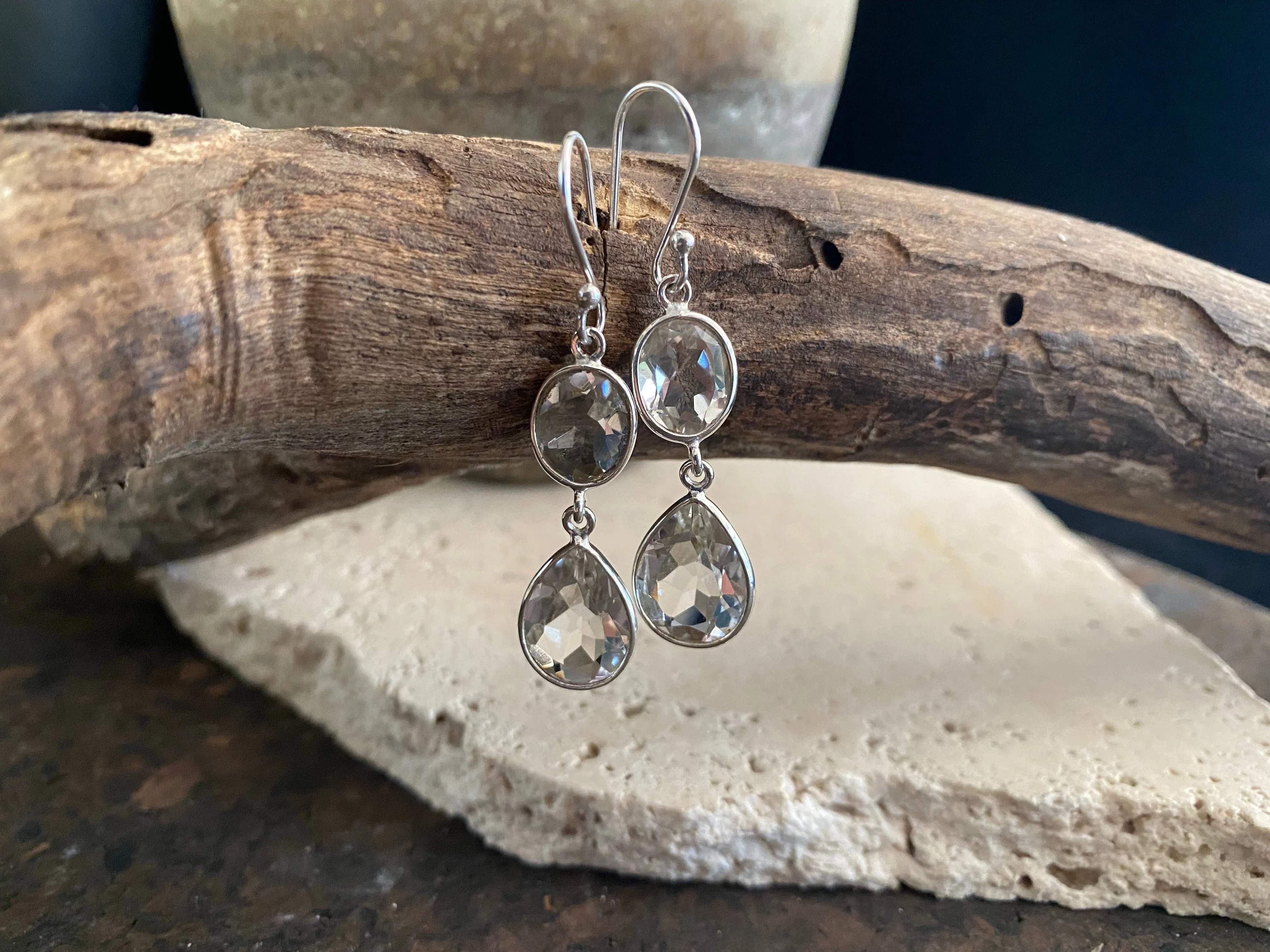 Faceted Drop Earrings - Smoky Quartz Or Clear Quartz