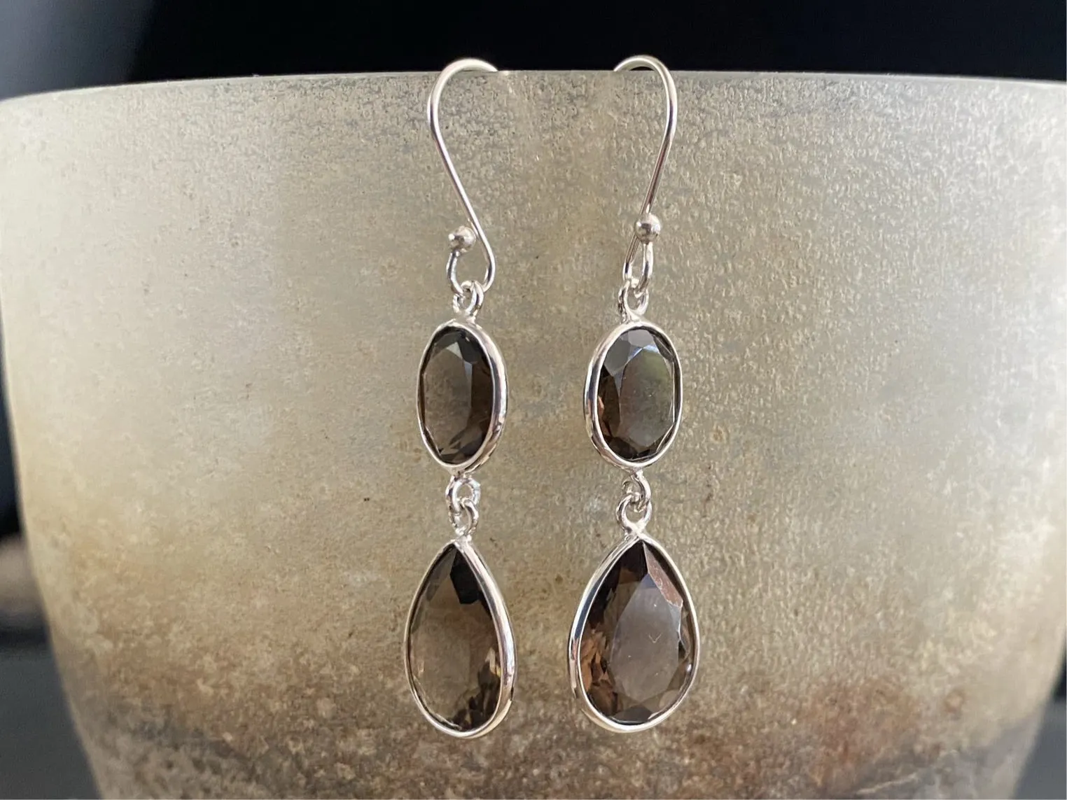 Faceted Drop Earrings - Smoky Quartz Or Clear Quartz