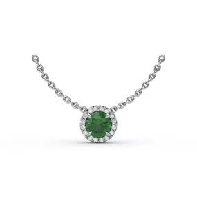 Fana Emerald and Diamond Halo Pendant Necklace in 14K White Gold