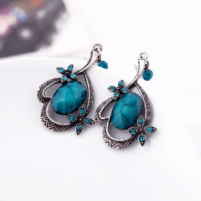 Fashion Retro Sapphire Female Pendant Earrings Charms Fashion Vintage Earrings