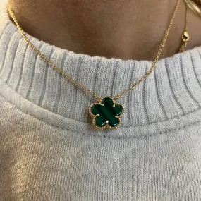 Floral Delight Emerald Green & Gold Flower Charm Necklace