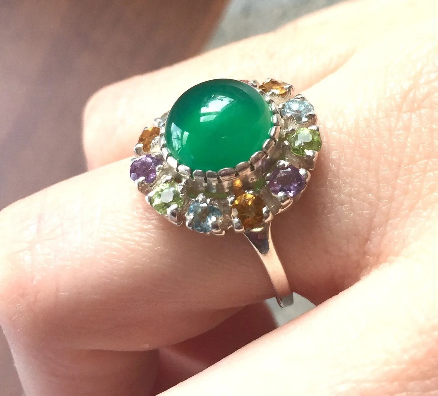 Flower Emerald Ring - Real Topaz Ring - Vintage Victorian Ring