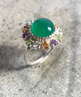 Flower Emerald Ring - Real Topaz Ring - Vintage Victorian Ring