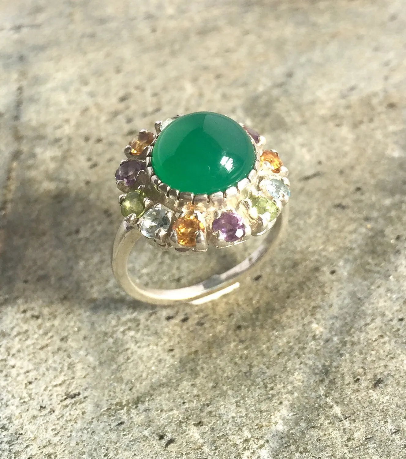 Flower Emerald Ring - Real Topaz Ring - Vintage Victorian Ring